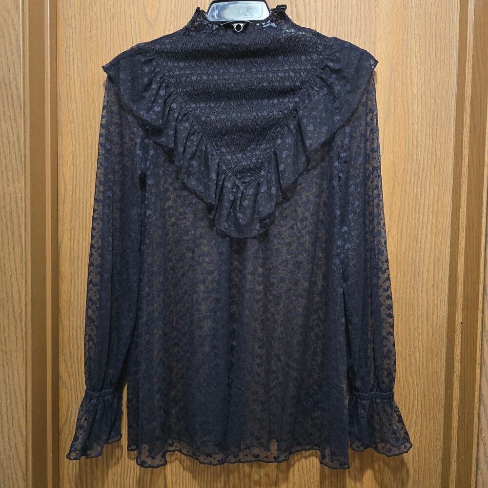 Maeve by Anthropologie Sheer Ruffle Lace Smocked Blouse Black XS Gothic Witchy